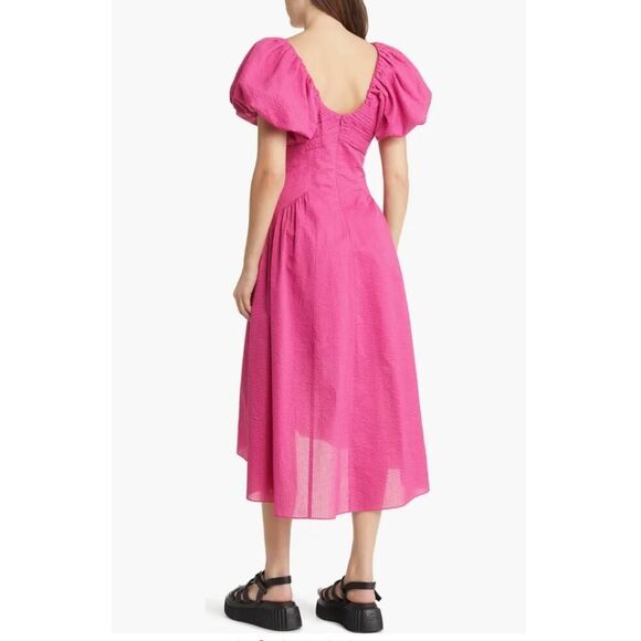 NWT Frame Puff Sleeve Cotton Midi Dress Fuchsia Pink - Size: Small - Picture 3 of 16